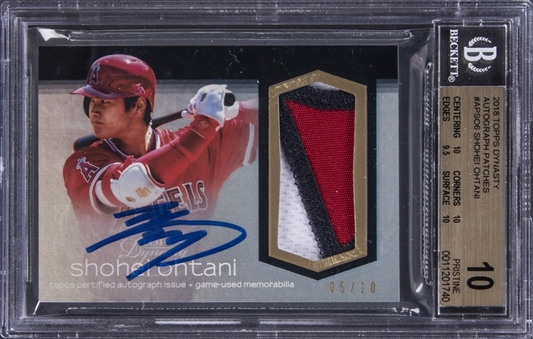 2018 Topps Dynasty "Autograph Patches" #APSO6 Shohei Ohtani Signed Patch Rookie Card (#05/10) - BGS PRISTINE 10/BGS 10